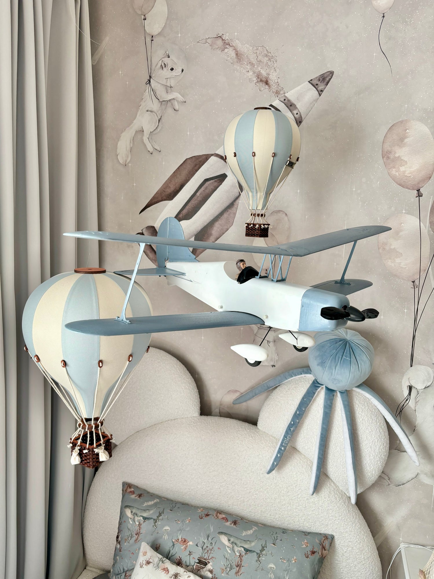 Pakabinamas dekoratyvinis oro balionas BEIGE/ MINT- GREY