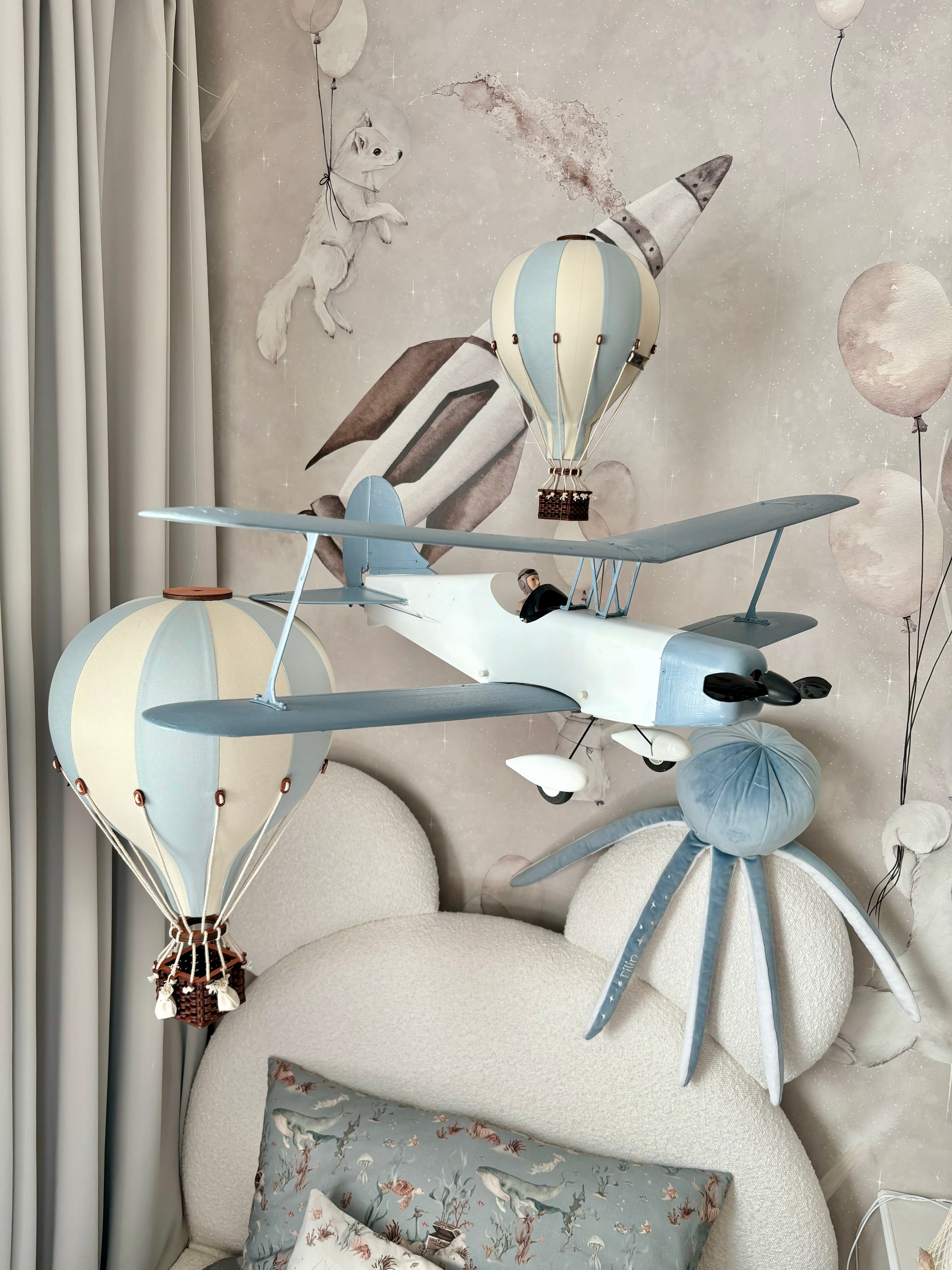 Pakabinamas dekoratyvinis oro balionas BEIGE/ MINT- GREY