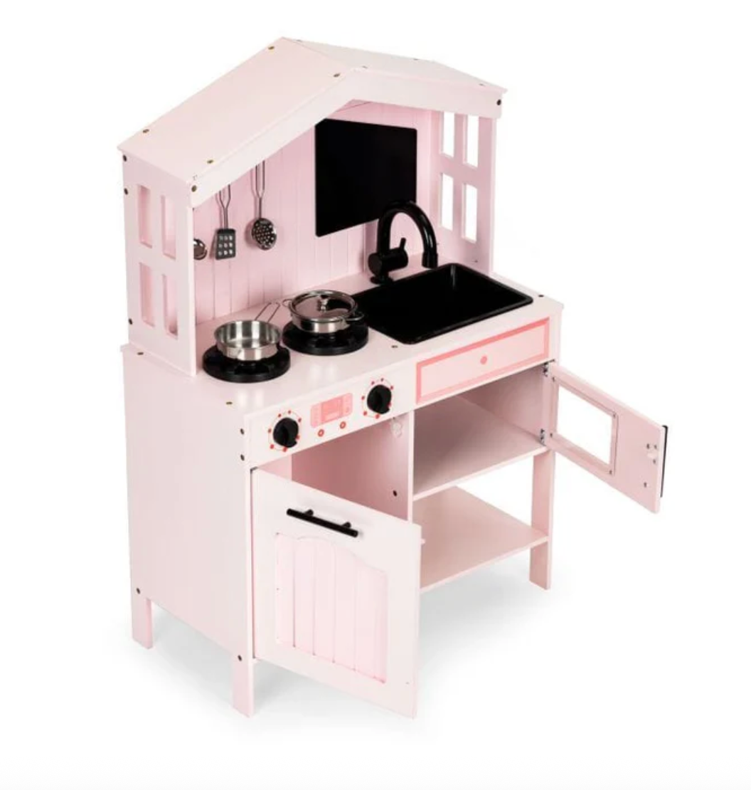 Rožinė medinė virtuvėlė vaikams