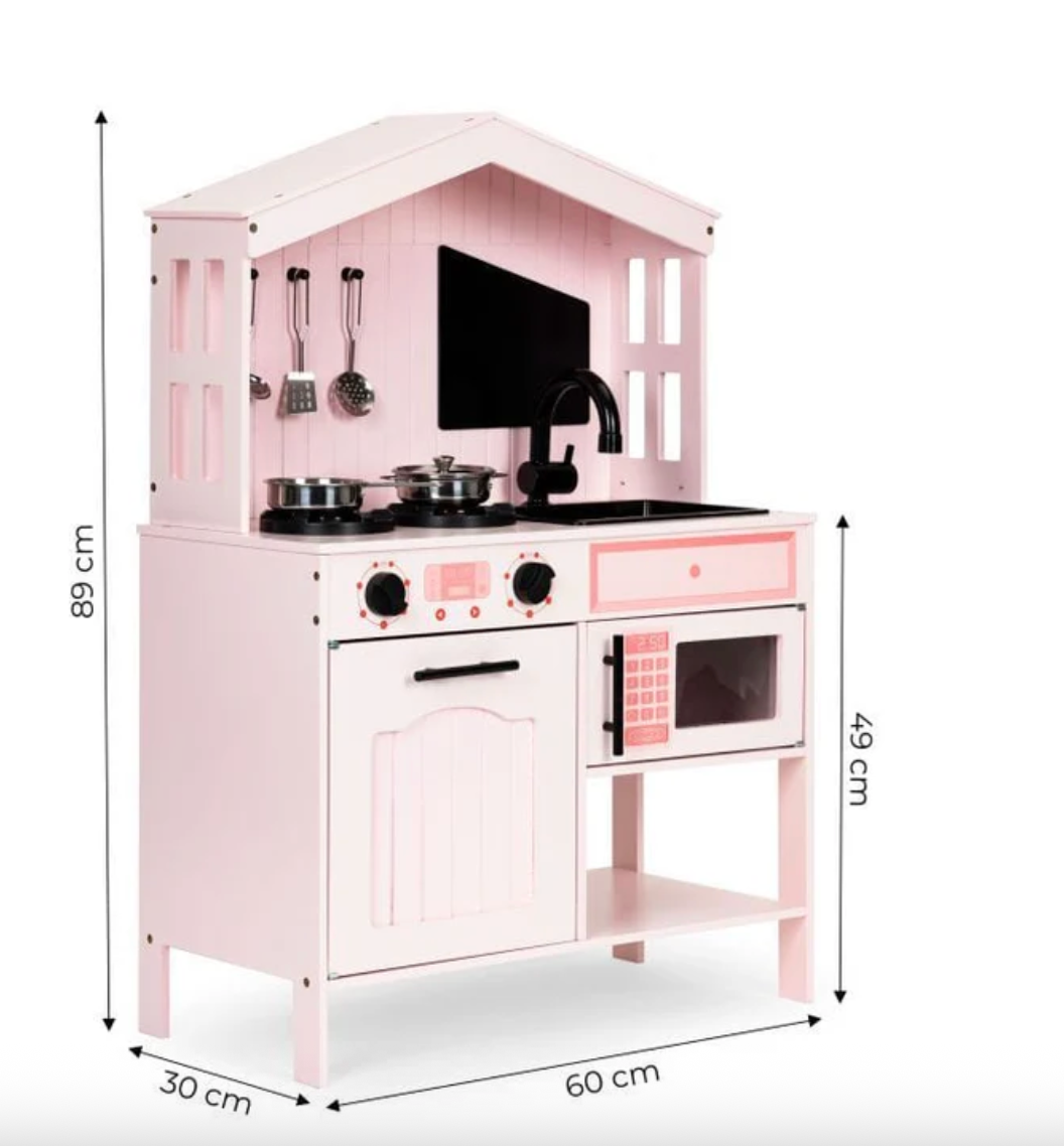 Rožinė medinė virtuvėlė vaikams