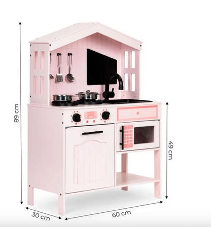 Rožinė medinė virtuvėlė vaikams
