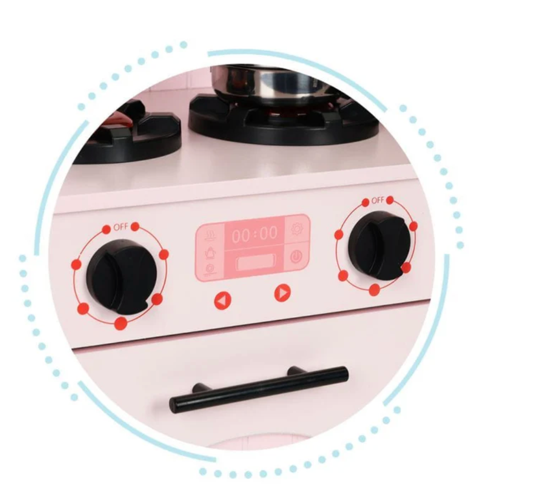 Rožinė medinė virtuvėlė vaikams