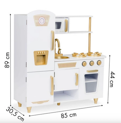 Didelė medinė vaikų virtuvė balta-auksinė