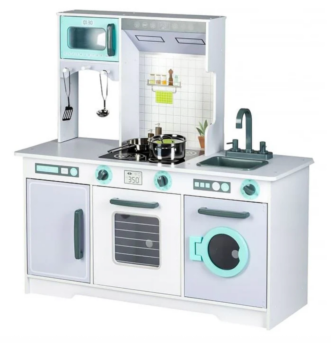 Didelė medinė vaikiška virtuvė su priedais