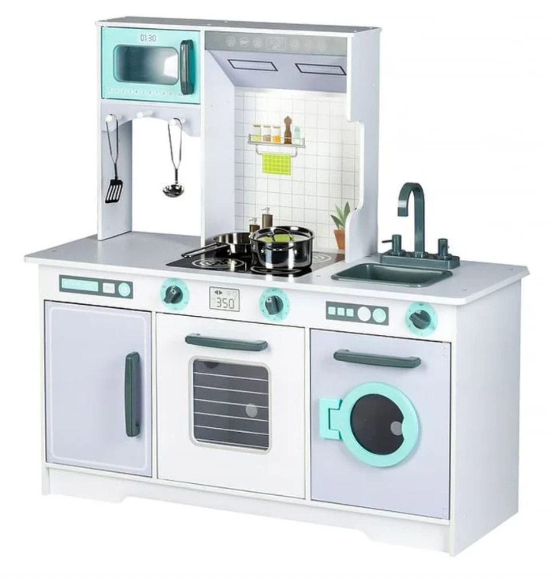 Didelė medinė vaikiška virtuvė su priedais