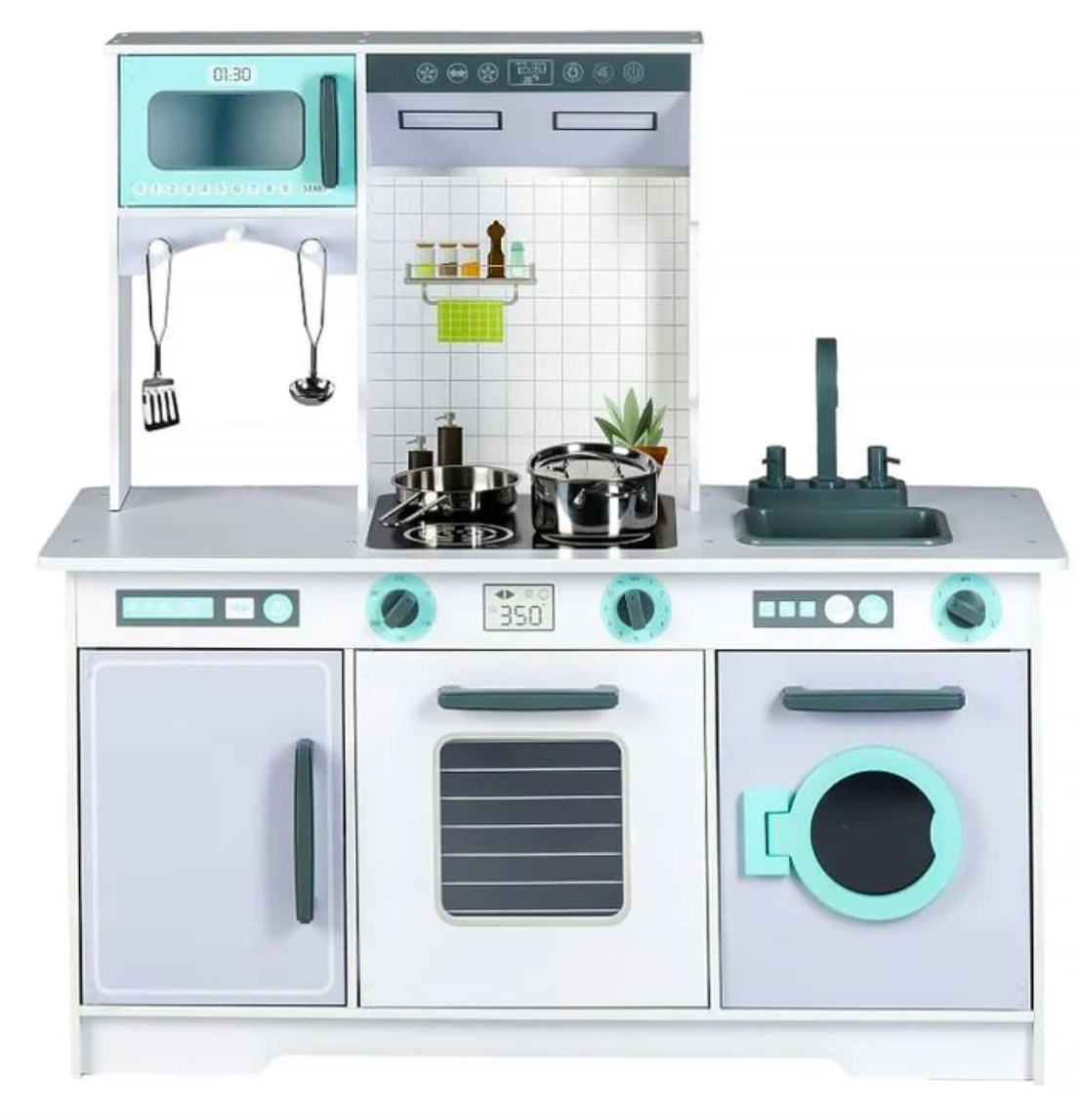 Didelė medinė vaikiška virtuvė su priedais