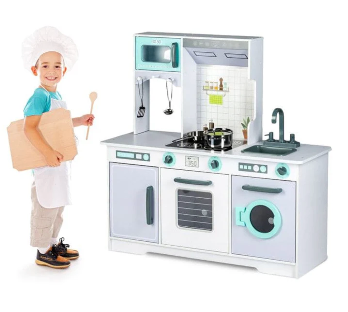 Didelė medinė vaikiška virtuvė su priedais