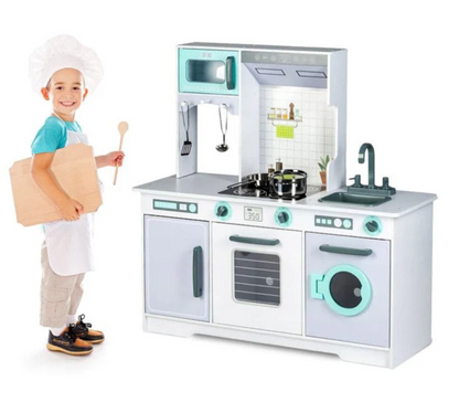 Didelė medinė vaikiška virtuvė su priedais